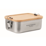 Steel lunch box, bamboo lid, leak-proof buckles, 750 ml wood colour main view