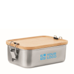 Steel lunch box, bamboo lid, leak-proof buckles, 750 ml view with print area