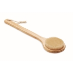 Bamboo shower brush with nylon bristles and hanging loop wood colour