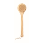 Bamboo shower brush with nylon bristles and hanging loop wood colour third view