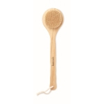 Bamboo shower brush with nylon bristles and hanging loop wood colour third main view