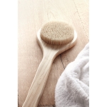 Bamboo shower brush with nylon bristles and hanging loop wood colour third ambient view