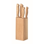 5-piece wooden knife set in a block as a promotional gift wood colour