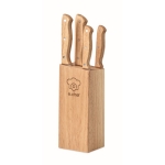 5-piece wooden knife set in a block as a promotional gift wood colour main view