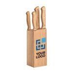 5-piece wooden knife set in a block as a promotional gift view with print area