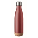 Leak-proof steel bottle with cork base, 600 ml burgundy colour