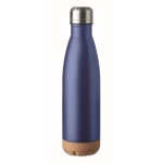 Leak-proof steel bottle with cork base, 600 ml blue colour