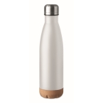 Leak-proof steel bottle with cork base, 600 ml white colour