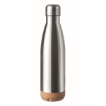 Leak-proof steel bottle with cork base, 600 ml matt silver colour