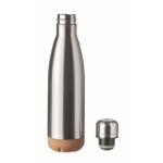 Leak-proof steel bottle with cork base, 600 ml matt silver colour second view