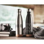 Leak-proof steel bottle with cork base, 600 ml matt silver colour second main ambient view