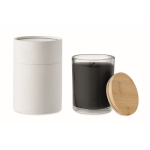 Vanilla-scented wax candle in a jar with bamboo lid black colour second view