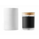 Vanilla-scented wax candle in a jar with bamboo lid black colour third view