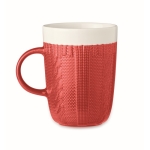 Original mug with knitted pattern decoration and logo, 310 ml red colour