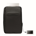 Recycled laptop backpack with USB Port, 16” black colour fourth view