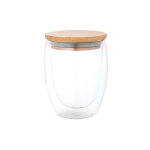 Double-walled glass with bamboo lid, 350 ml light wood colour