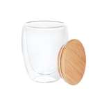 Double-walled glass with bamboo lid, 350 ml light wood colour