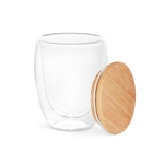 Double-walled glass with bamboo lid, 350 ml light wood colour