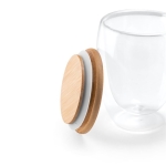 Double-walled glass with bamboo lid, 350 ml light wood colour