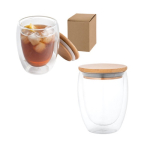 Double-walled glass with bamboo lid, 350 ml