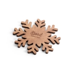 Set of 4 wooden coasters in the shape of a snowflake wood colour image with logo