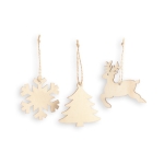 3 piece wooden hanging Christmas ornament set natural colour