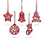 Five decorative pieces made of red felt for the Christmas tree still life view