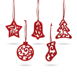 Five decorative pieces made of red felt for the Christmas tree various colours