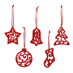 Five decorative pieces made of red felt for the Christmas tree main view