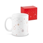 Ceramic mug with Christmas bauble print, 340ml still life view