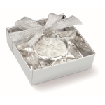 Decorative, star-shaped tea light holder made of glass silver colour