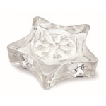 Decorative, star-shaped tea light holder made of glass silver colour second view