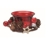 Glass candle holder with Christmas decorations red colour second view