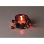 Glass candle holder with Christmas decorations red colour third view