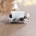 Glass candle holder with Christmas decorations white colour ambient view