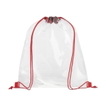 Transparent drawstring bag with coloured cords red colour