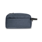 Recycled toiletry bag with front pocket and handle blue colour first view