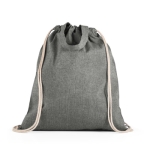 Recycled cotton drawstring bag with handles, 140 g/m2 black colour