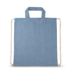 Recycled cotton drawstring bag with handles, 140 g/m2 blue colour first view