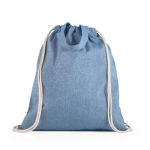 Recycled cotton drawstring bag with handles, 140 g/m2 blue colour