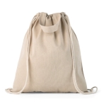 Recycled cotton drawstring bag with handles, 140 g/m2 natural colour