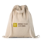 Recycled cotton drawstring bag with handles, 140 g/m2 natural colour image with logo