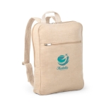 Backpack, jute fibers with front pocket, 275 g/m2, Juco natural colour image with logo