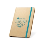 A5 notebook, recycled paper, cardboard cover light blue colour image with logo