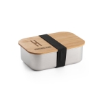 Airtight steel lunch box with bamboo lid, 800 ml, Scandi silver colour image with logo