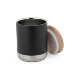 Stainless steel thermal mug with bamboo lid, 370 ml black colour third view