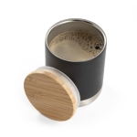 Stainless steel thermal mug with bamboo lid, 370 ml black colour fifth view