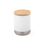 Stainless steel thermal mug with bamboo lid, 370 ml white colour