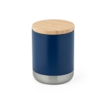 Stainless steel thermal mug with bamboo lid, 370 ml navy-blue colour