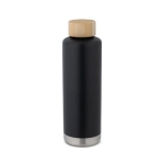 Steel bottle with bamboo lid, metallic strip, 640 ml black colour